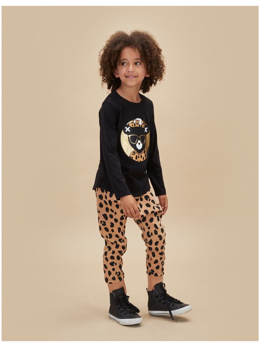 Huxbaby Boys Girls Black Cool Bear Organic Cotton Long Sleeve T-Shirt Top Size 3